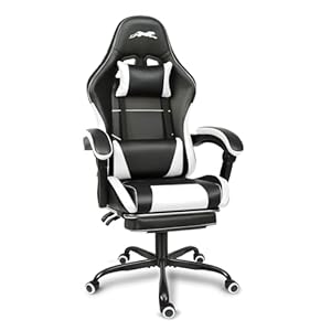 Leopard Gaming Chair with Footrest, Height Adjustable Game Chair with Lumbar Support, Video Gaming Chair for Gaming Room, Living Room and Office – Black/White