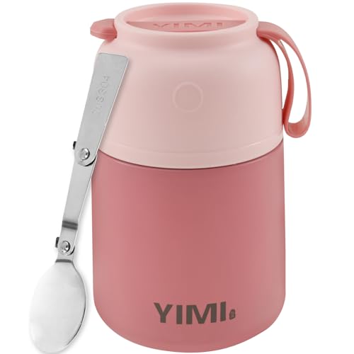 NZWBSHSSP Tarro térmico aislado para sopa para niños y adultos, contenedor térmico de alimentos de 530 ml con cuchara plegable de acero inoxidable, a prueba de fugas, tarro de alimentos aislado que