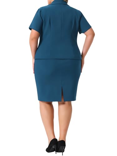 Agnes Orinda Plus Size Women Blazer Suits Notch Lapel Short Sleeve Office Pencil Skirt Business Skirt Set4