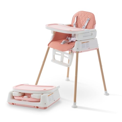 Image of Soobaby 3 in 1 Baby High Chair,Adjustable Convertible Chairs Baby High Chairs for Babies and Toddlers,Portable and Easy to Clean,Pink