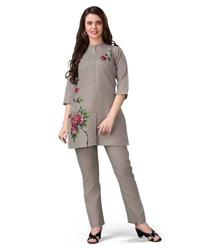 Image of MOJILAA Women Linen Floral Print Causal Co-ord Set | Linen Co-ord Set | Printed Co-ord Sets | Causal Wear | A-line Co-ord | Top and Bottom Wear