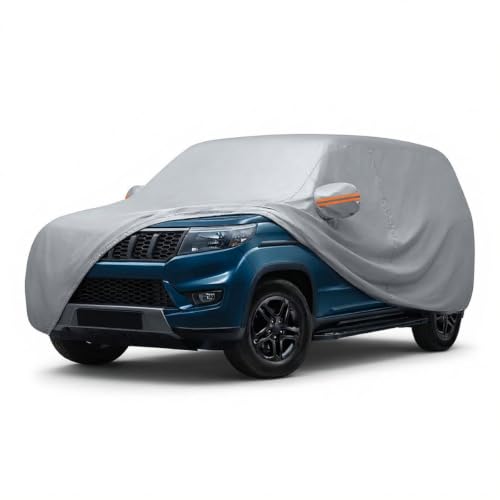 Image of myTVS 100% Waterproof Car Body Cover for Mahindra Bolero Neo - Custom-Fit, Double-Layer, UV & Dust Proof, Mirror Pockets & Elastic Clip Lock (CSK 7B)