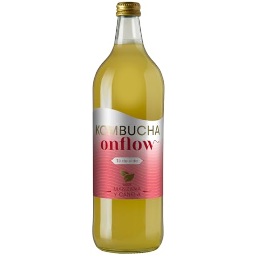 Kombucha Natural Onflow, Té Kombucha Sin Azúcar, Sabor Manzana y Canela, Pack 4 Botellas x 1L Kombucha Natural Onflow, Té Kombucha Sin Azúcar, Sabor Manzana y Canela, Pack 4 Botellas x 1L