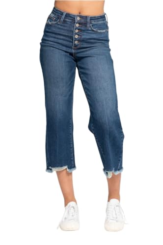 Judy Blue High Rise Button Fly Wide Leg Crop Jeans- Ivory Gem