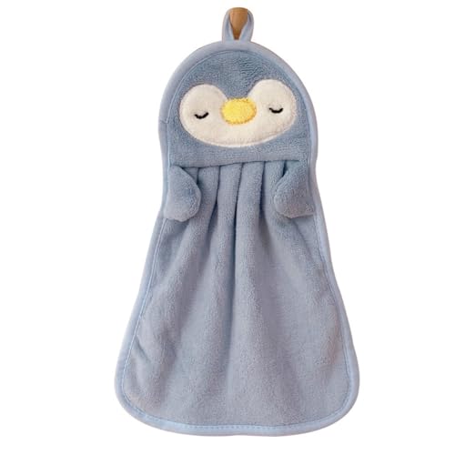 Socueny Toalla de mano para colgar de bebé, absorbente y absorbente, diseño de pato de pingüino, agradable a la piel, suave, para niños, color azul
