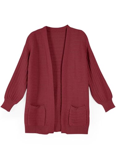 Image of Haloumoning Kids Girls Open Front Cardigan Sweaters Long Sleeve Cable Knit Fashion Clothes with Pockets 5-14 Years
