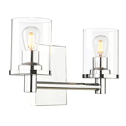 Yosoan 2 Lights Modern Vintage Wall Light, Industrial Vanity Lighting with Glass Lampshade, Double Wall Lamp Indoor Home Lights Fixture, Up Candle Light for Bedroom, Kitchen, Living Room (Chrome)
