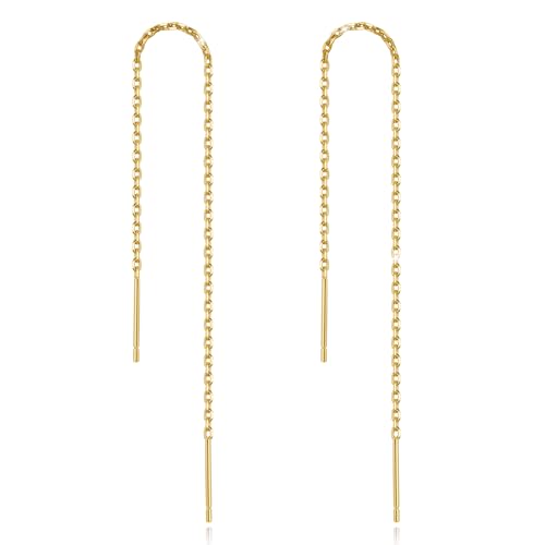 Sterling Silver Threader Chain Dangle Earrings,Versatile & Comfortable Hypoallergenic Silver Earrings Gold Plated 4.8 Inches