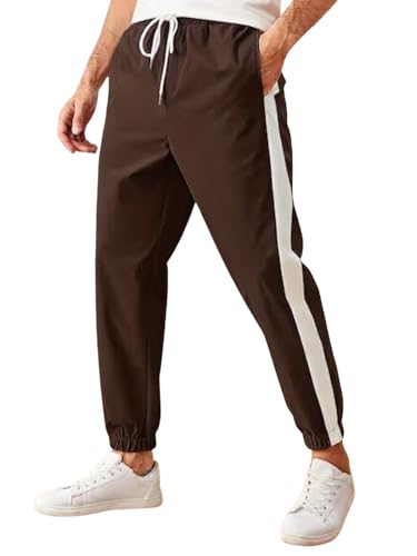 Image of GRECIILOOKS Men's Cotton Poly Blend Joggers with Side Stripe, Casual Sweatpants, Relaxed Fit Streetwear Trousers for Outdoors