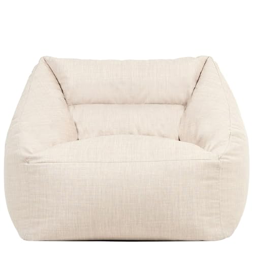 Icon Natalia Outdoor Sitzsack Sessel für Erwachsene, Beige, Stoff für Drinnen und Draußen, Riesen Sitzsack mit Füllung, Bequemer Sessel, Garten, Terrasse, Lounge, Wohnzimmer Möbel