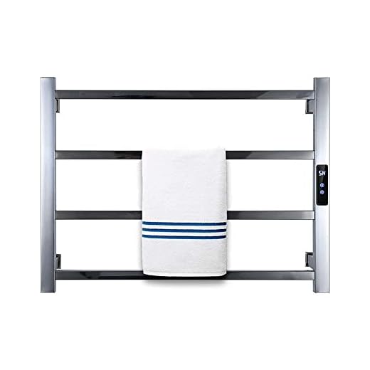 4 bars väggmonterad handdukstork, 1-8H Timing-funktion, 113°F-158°F Justerbar temperatur, polering av rostfritt stål Elektrisk handdukstork, plug-in/hardwired
