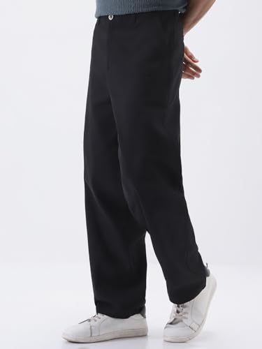 Image of Urbano Fashion Men's Loose Baggy Fit Solid Chino Trousers Non-Stretchable