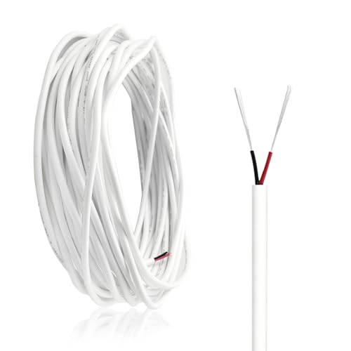 ZoZoMaiy 10M cable electrico 2 Núcleos Cable Flexible 22AWG Cable de Eléctrico de PVC, Blanco cable cobre estañado, Resistente al desgaste Diámetro 3,5mm Para aparatos de iluminación
