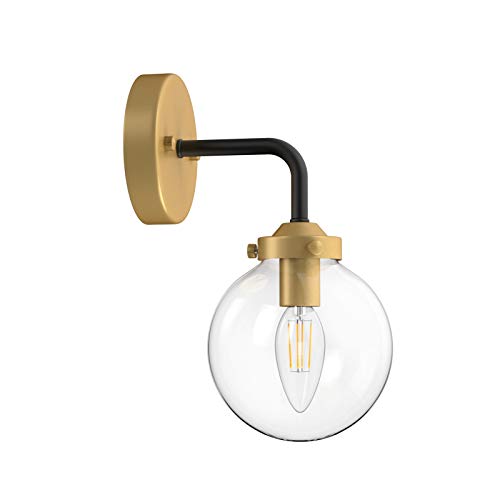 Ralbay Industrial Bedroom Wall Sconce Golden Indoor Wall Light Fixture Clear Glass Globe Wall Lamp for Bathroom Kitchen Living Room Vanity Hallway (Exclude Bulb)