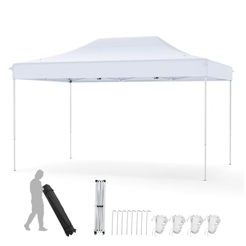 COSTWAY Carpa Plegable 3x4,45m, Pop-up, Pergolas de Jardin con Agujeros de Drenaje, Bolsa de Transporte con Ruedas, Altura Ajustable, Cenador Jardin Exterior (Blanco)