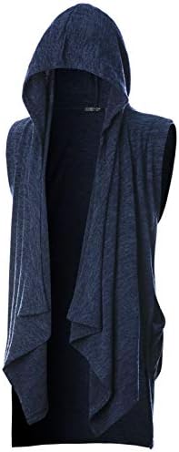 GIVON Mens Sleeveless Lightweight Ruffle Shawl Collar Cardigan with Pockets/DCC045-NAVY-S
