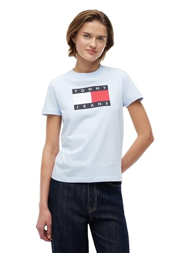 Image of Tommy Jeans Women's Graphic Tee with Printed Flag Logo Detail