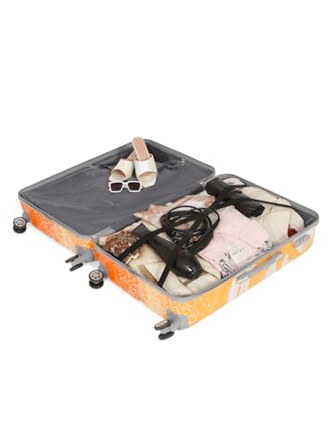 Image of Teakwood World Small 75 cm Check in Size Trolley Bag Polycarbonate 360 Degree 8 Wheels Luggage Bag with TSA Lock, Adjustable Handle Trolley Bags for Travel, Suitcase for Travel | Orange