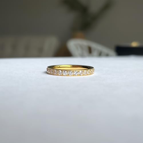 JINEAR 3mm Wedding Bands for Women Eternity Ring 18K Gold Plated Cubic Zirconia Engagement Rings Stackable Anniversary Promise Statement Ring Gift for Her Size 5 to 10