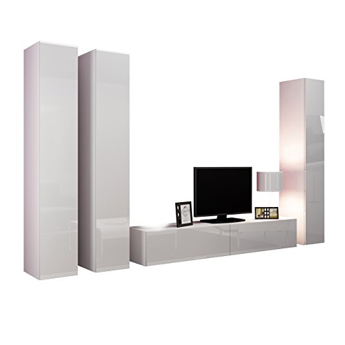 Moderne Wohnwand BARY Wohnzimmer Schrankwand Hochglanz LED Glas Anbauwand ! Kaufen Bei