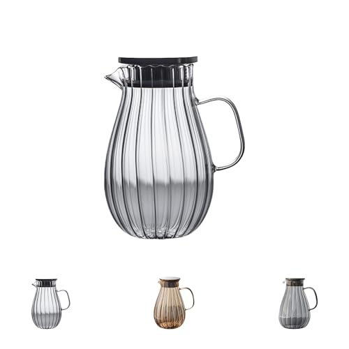 LIVIA 耐熱ガラス製 冷水ピッチャー 麦茶ポット 1800ml 大容量 ウォーターカラフェ 氷も入れ可能 おしゃれ 夏の冷茶・水差しに 家庭用・業務用 無鉛ガラス 持ち手付き 透明 すっきり収納 (透明)