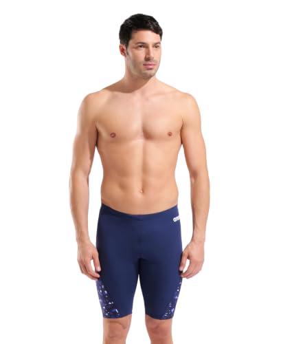 ARENA Men's Swim Jammer Confetti Team Print Training Sports Bathing Suit, Navy/Team Navy, US Size 32