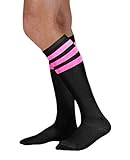 Unisex Knee High Black Tube Sock w/Various Colored Stripes (Black w/Neon Pink Stripes)