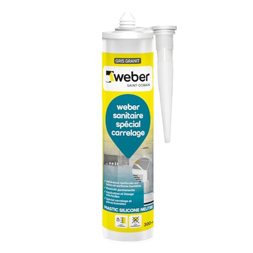 Mastic silicone résistant aux moisissures, gris granit, 300 ml, spécial sanitaire, WEBERSEAL SANITARY, WEBER