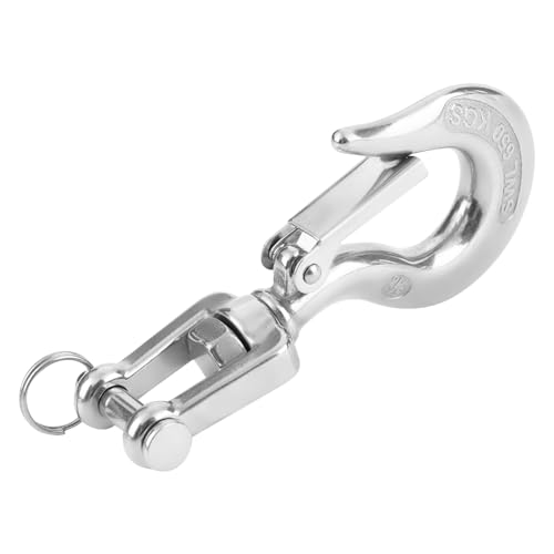 Slip Hook with Jaw Lifting Hook Winch Hook Lasthaken Rotate Eye Lifting Crane Chain Hooks 650kg/1000kg 304 Stainless Steel Rotate Lifting Hook with Rigging Accessory
