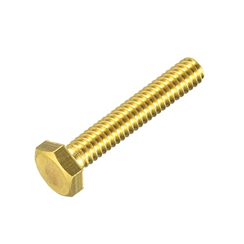 Image of uxcell Brass Hex Bolts, 1 /4-20x1-1 /2 1pcs Fully Thread Grade 4.8 Solid Brass Hexagon Head Bolt Machine Screws for Machinery