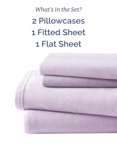 Image of Fleece Sheets Queen Size Set - 4-Piece Flannel Sheet Set - Pastel Lilac