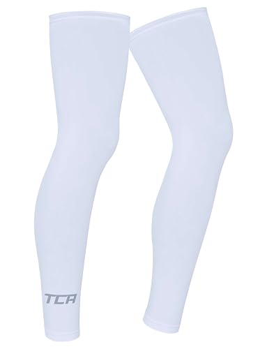 TCA Manchon de jambe avec UPF 50+, Anti-Llip, Jambières de cyclisme toutes saisons pour hommes et femmes Manchon de compression de jambe entière - Blanc, M