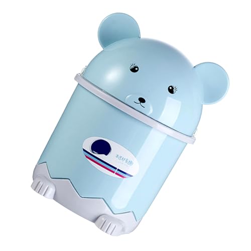 Caneca de basura de escritorio azul pequeño con tapa