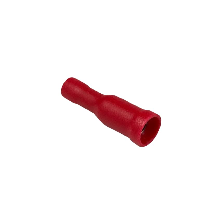 Bullet Terminals, Female, PVC Insulated, 16-22 AWG Gauge Wire, Tin-Plated Brass, Red, 10 Pcs