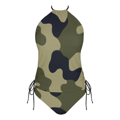 Womens Two Piece Tankini Set Tummy Control Swimsuits High Neck Halter Bathing Suit Tops with Bikini Bottom4