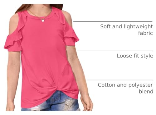 Image of BesserBay Girls Cold Shoulder Tops Twist Front Tunic Ruffle Sleeve Summer Blouses 5-14 Years