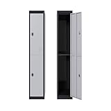 RBFGYIOP Armadio in metallo a 2 ante – 180 cm altezza, ripiani regolabili, asta appendiabiti, ventilazione – Serratura di sicurezza – Per ufficio, scuola, palestra, garage – Grigio chiaro+nero