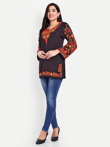 Image of HAUTEMODA Women Woollen Short Kashmiri Embroidery Phiran Kurta