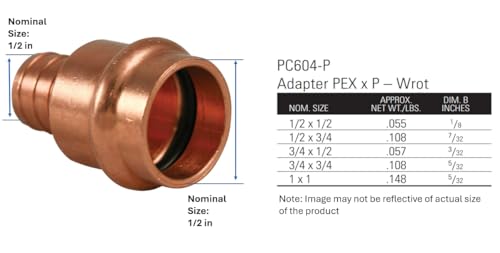 NIBCO Fig No PC604-P, 1/2 in. Copper Adapter PEX x Press, Leak Detect