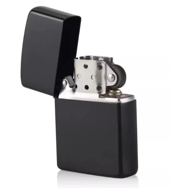 Image of Refillable Small Pocket Cigarette Lighter Metal Body Fuel Lighter Without Fuel Fill The Lighter with Oil Fuel for Outdoor Travel Utility Use (Black)