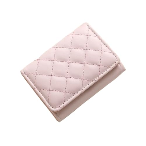 Women Short Wallets PU Leather Female Plaid Purses Leather Card Holder Wallet Woman Wallet Coin Purse Coin Purse(Pink)
