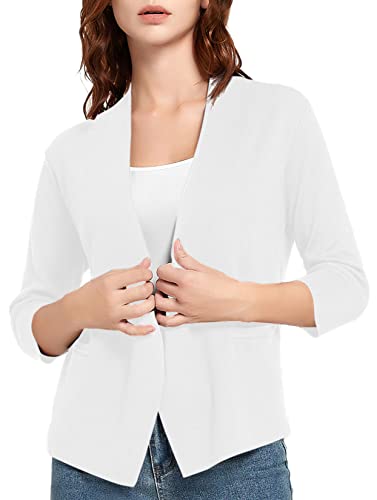 Image of Urban CoCo Women's 3 /4 Sleeve Cropped Open Front Cardigan Knit Lightweight V Neck Knit Bolero Shrugs with Pockets