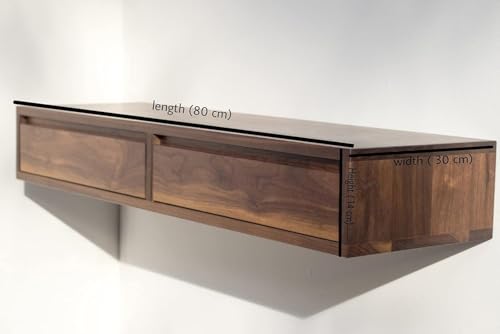 Image of Solid sheesham Wood Floating Study Table with 2 Drawers Storage for Students Laptop Office Desk Wooden Wall Mount Storage Workstation Writing Tables for Study Room Furniture - Natural Finish