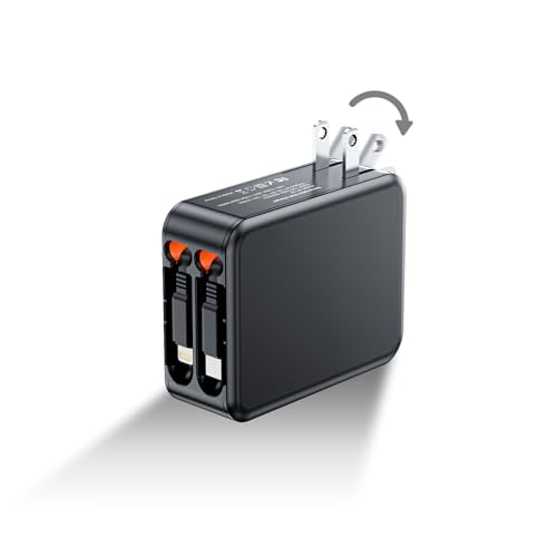 3 in 1 Retractable Wall Charge with Dual Cables, 35W USB C Charger Block with Foldable Plug, 62W Power Adapter Fast Charging for iPhone 16/15/14/13/12/11 Series, Pad, LG, Samsung and More