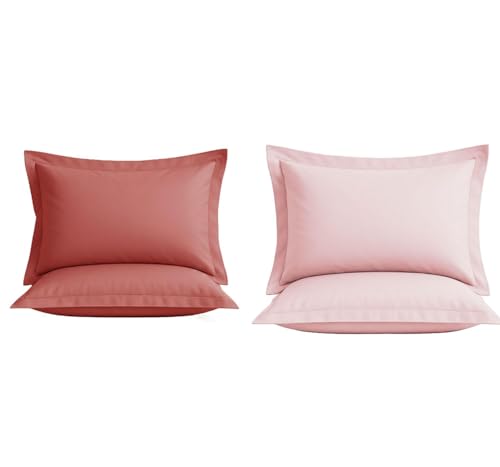 Image of VAS COLLECTIONS Premium Pillow Cover Set of 4 Piece | 210 TC 100% Pure Cotton | Solid Color Hotel Quality Pillow Covers, Hotel & Hospital Use | 18 x 28 Inches (1, Solid Pink & Light Pink)
