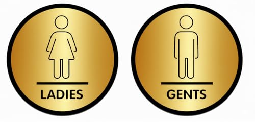 Image of Premium Brushed Finish Golden Black Gents Ladies Sign 6x6 Inch For Glass Doors For Office, Stores, Cafe, Hotel, Restaurant, Business & Shop, Self-Adhesive, Acrylic Signage