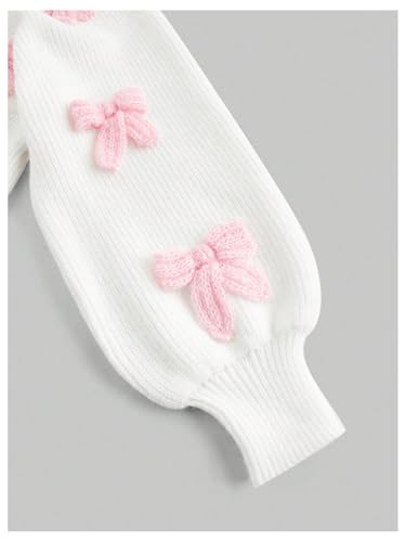 Verdusa Women's Y2K Lace Bow Sweater Coquette Cold Shoulder Lantern Sleeve Crop Tops4