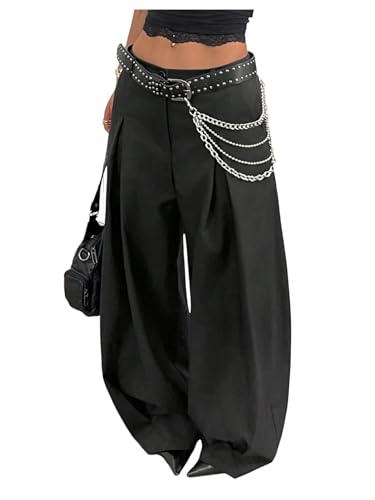 Verdusa Women's Wide Leg Dress Pants Baggy Long Trousers with Pockets Streetwear