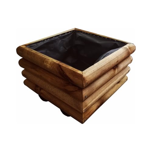 TheGoodGarden Fioriera in legno per esterno Fairy 47x47x29 cm color castagno – Fioriera quadrata già montata in legno di conifera impregnato in autoclave – Con telo interno in TNT – Made in Italy