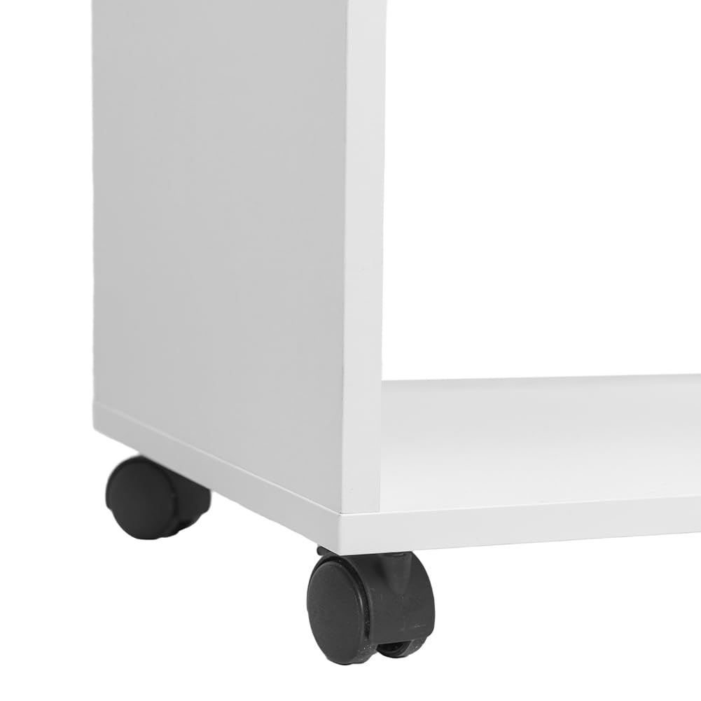 BAKAJI Mobile Ufficio Porta Stampante con Ruote Salvaspazio, Mobiletto Multiuso con 2 Scomparti e 3 Ripiani, Tavolino per Casa, Bagno, Studio in Legno Bianco 40 x 35 x 60 cm